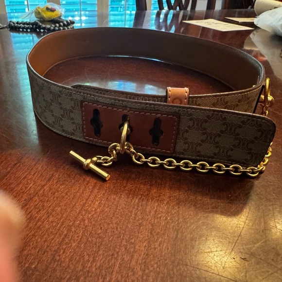 Celine Vintage Designer Brown and Gold Chain Belt - Picture 1 of 12
